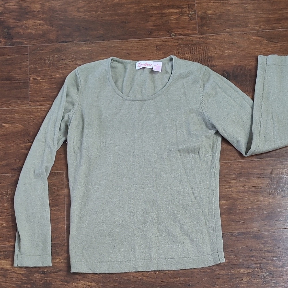 Zena Jeans Light Olive Green Long Sleeve Scoop Neck Top Cashmere Blend Size M